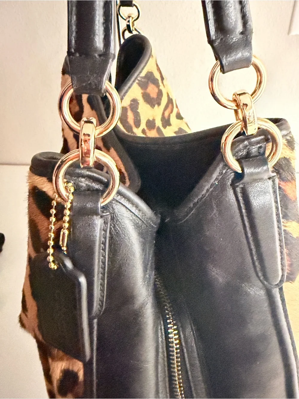 Authentic Coach Phoebe Calf Hair/Leather Ocelot Leopard Print Shoulderbag